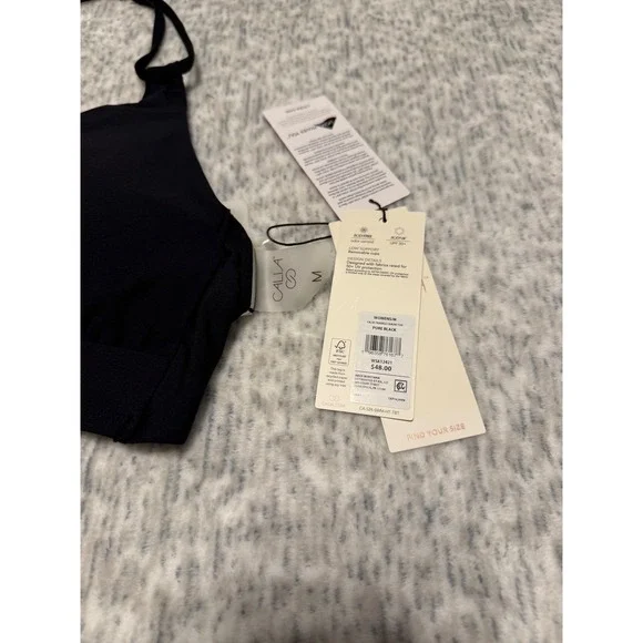 Calia  Womens swim Bikini Set Black Halter Top Striped High Waisted Bottoms NWT - Picture 4 of 6